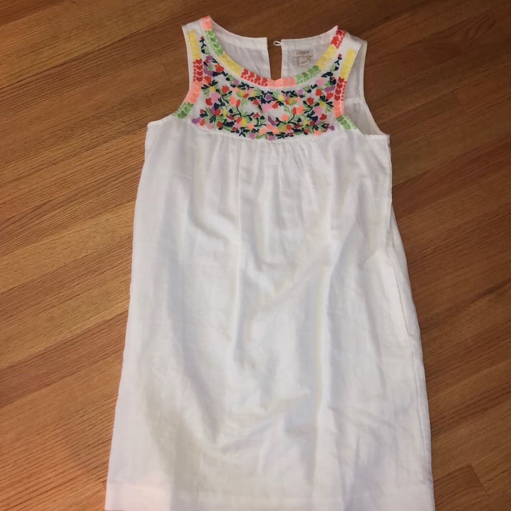 J. Crew White Sleeveless Dress with Neon Floral Embroidery 0 NWOT!